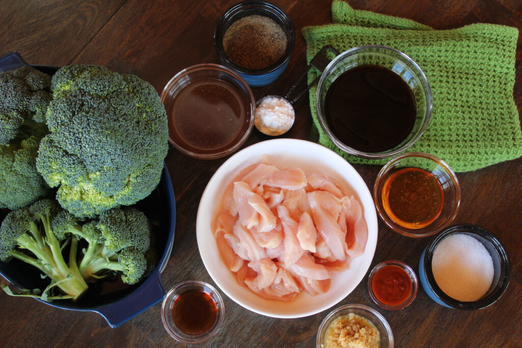 Ingredients for the best sheet pan chicken and broccoli recipe