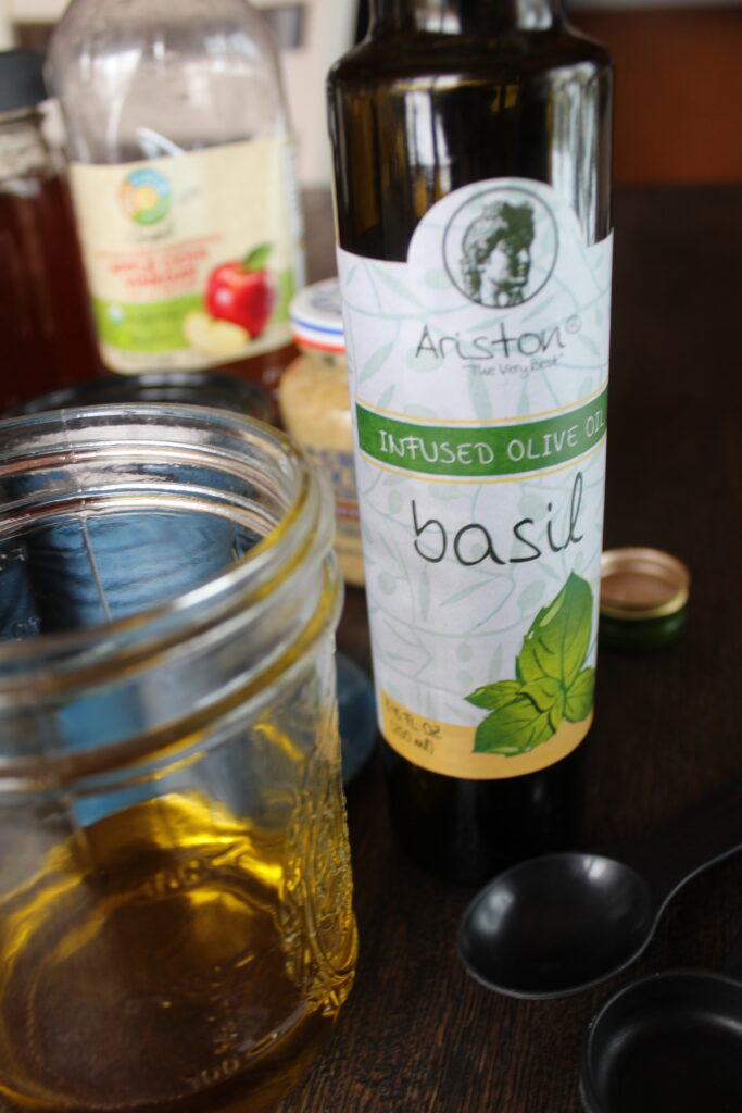 Basil infused olive oil adds a beautiful brightness to this salad dressing.